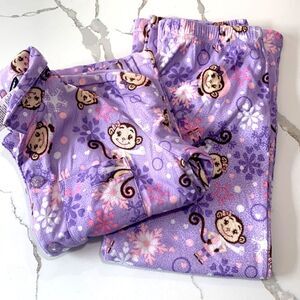 Joe Boxer | Girls Size 6/6X Purple Monkey Fleece Pjs Pajamas Pants Brown Pink